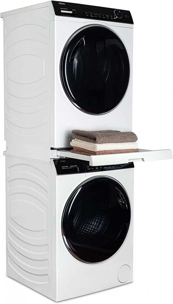 Kit suprapunere masina de spalat si uscator Haier HASTKU10, Adancime reglabila 47-62 cm, Raft extractabil, Alb