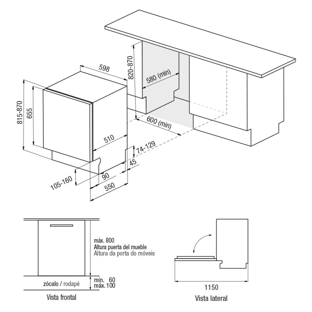 Masina de spalat vase complet incorporabila Pando, PLB-7160,E