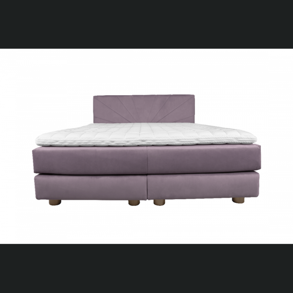 Pat boxspring Sella, tapiterie linii, cu inaltime capat pat 110 cm, saltea inclusa, fara topper