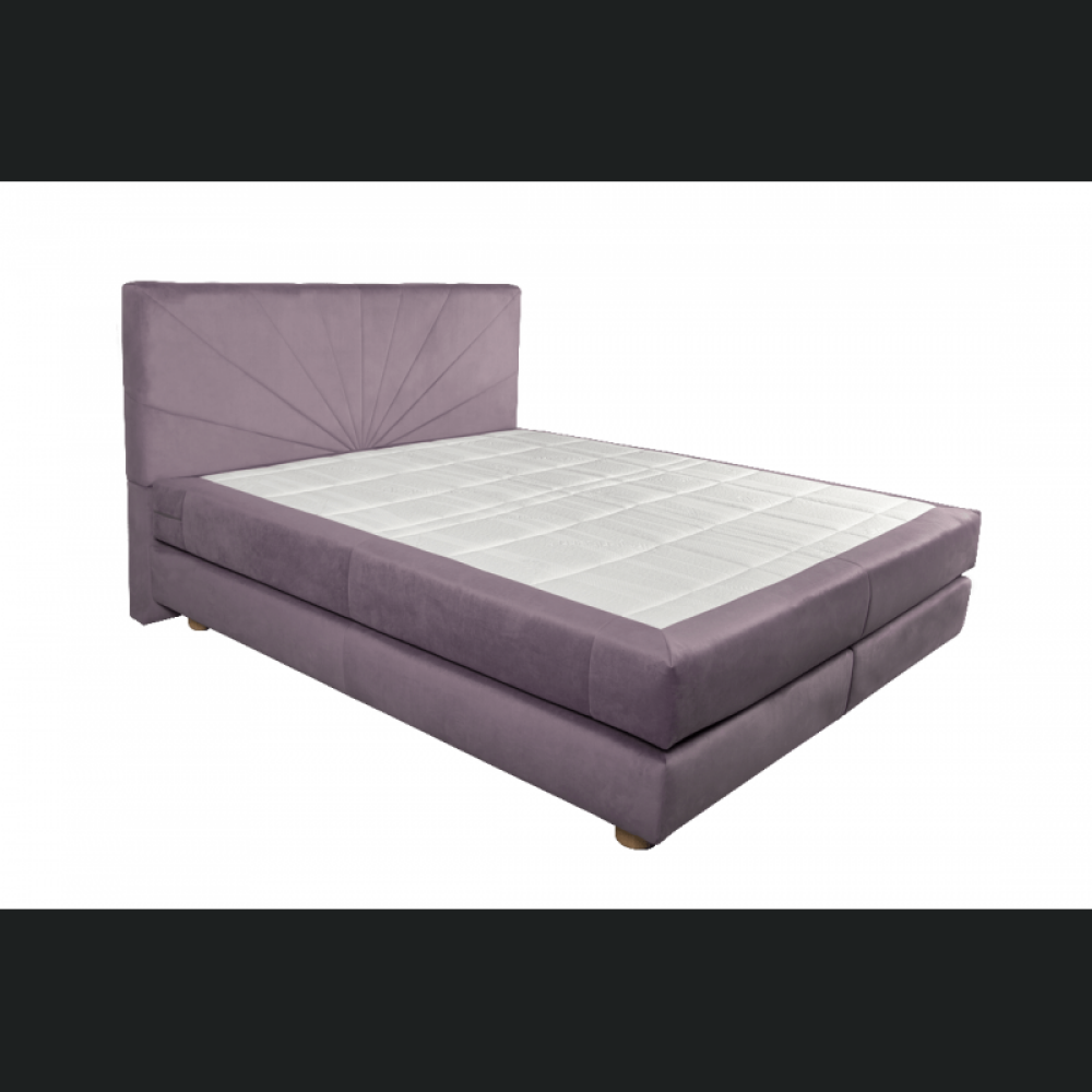 Pat boxspring Sella, tapiterie linii, cu inaltime capat pat 110 cm, saltea inclusa, fara topper