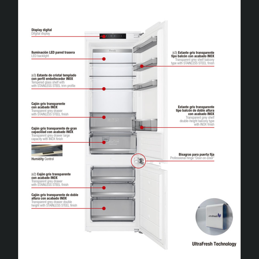 Combina frigorifica incorporabila Pando PFBI XL COMBI, 341 l, NoFrost