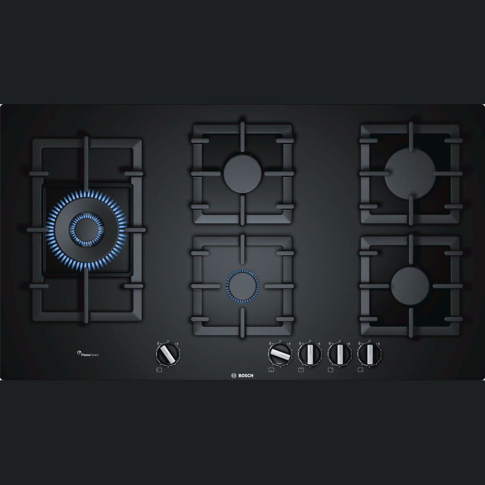 Plita incorporabila gaz Bosch PPS9A6B90, Arzător Wok, negru