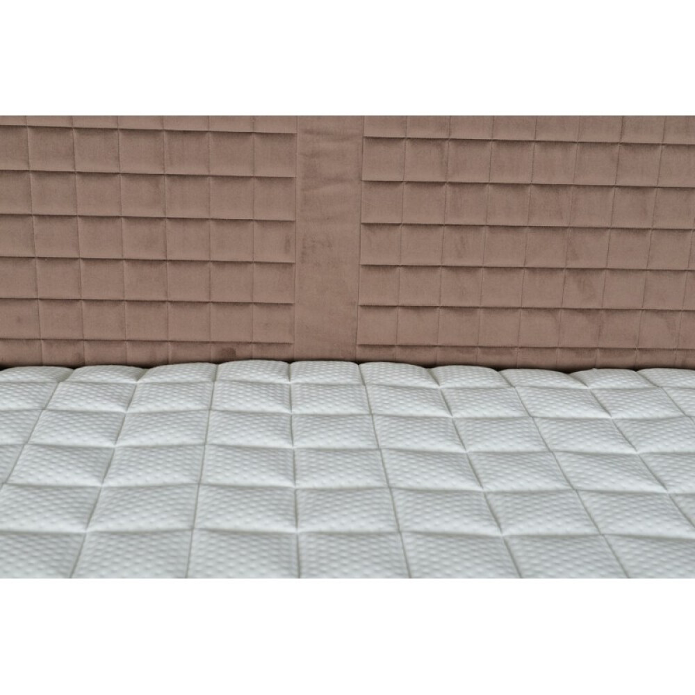 Pat boxspring Saint Moritz, tapiterie linii, inaltime capat pat 140 cm, saltea inclusa, fara topper