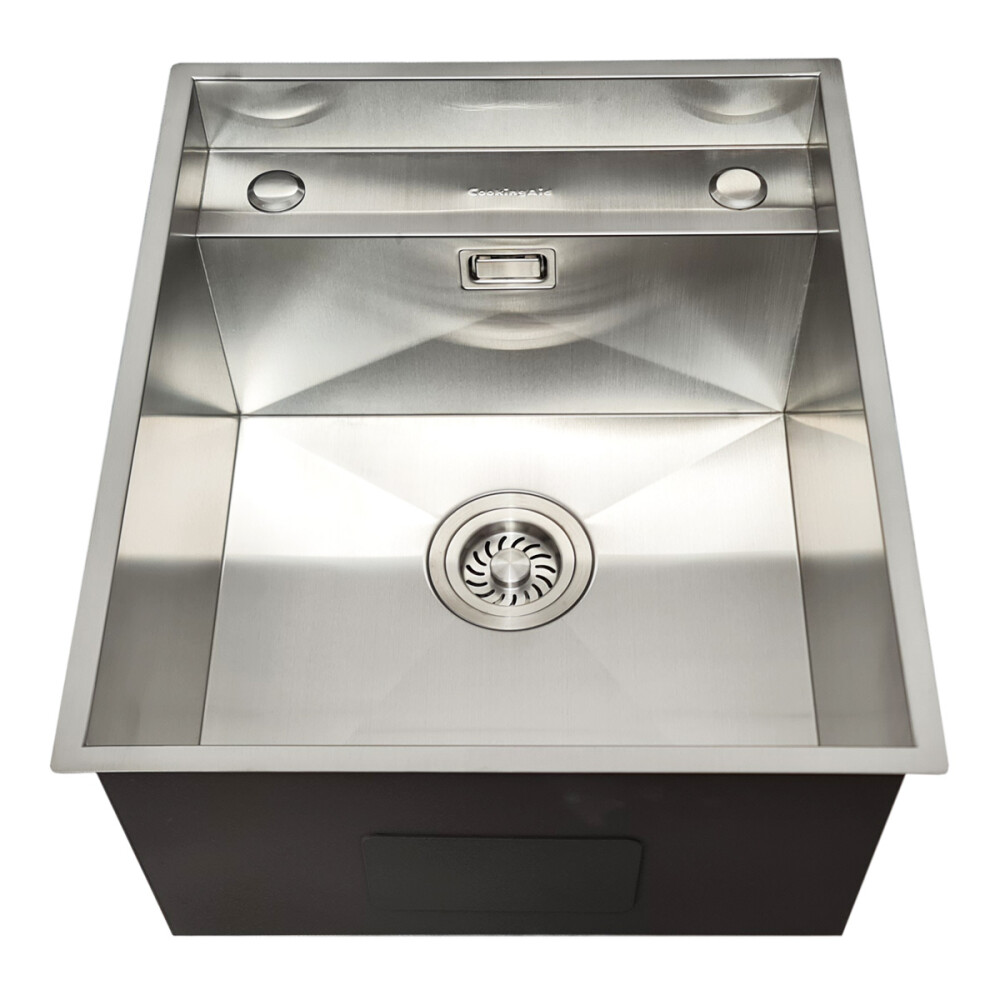 Chiuveta bucatarie inox CookingAid INVISIBLE DEEP cu scurgator vase/paste/fructe, dozator detergent + accesorii montaj.