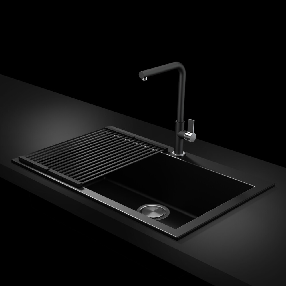 Scurgator multifunctional / Gratar / Suport vase pliabil negru dens CookingAid Folding Mat Black pentru chiuvete