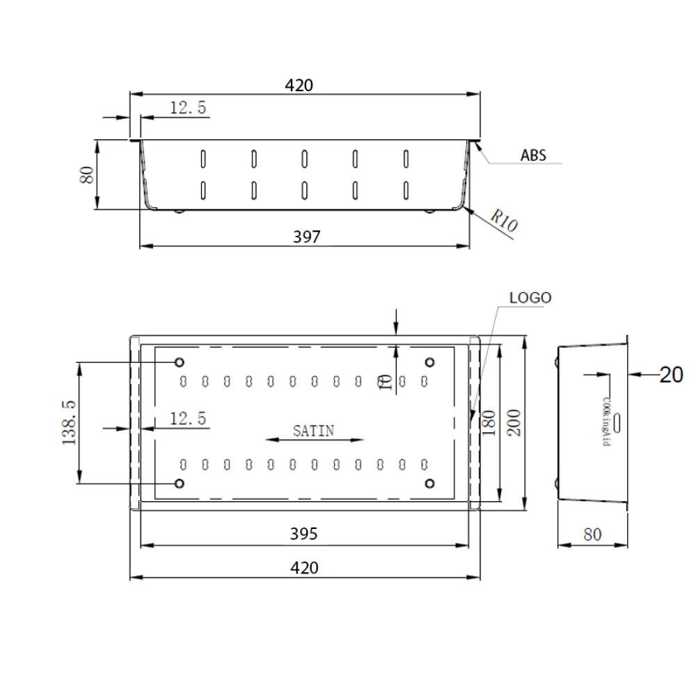 Scurgator INOX Tip Tavita Perforata pentru chiuveta 420*200*85mm sau 400*200*85mm