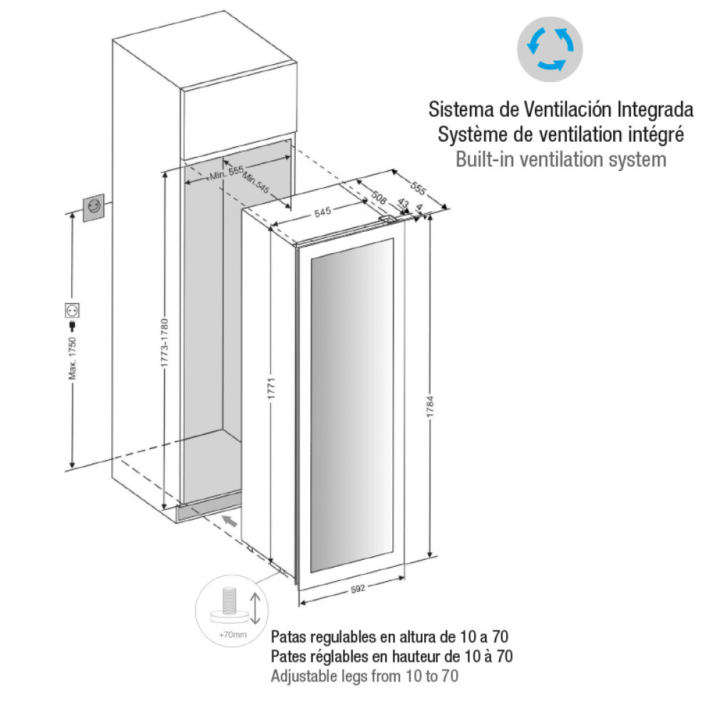 Vitrina de vin Pando PVMAV 178-112, 112 sticle, 288 l, G