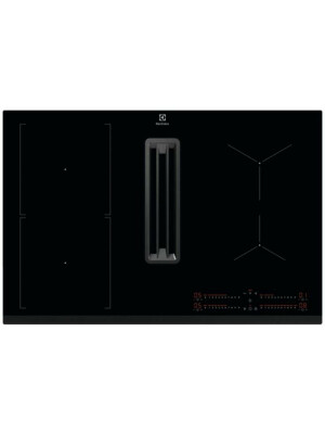Plita inductie cu hota integrata Electrolux KCC83443, ComboHob FlexiBridge, 78 cm, Control touch, Booster, Functie punte, 630 mc/h, Negru