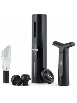 Set accesorii pentru vin cu incarcare USB Haier HAWUKIT06, Negru