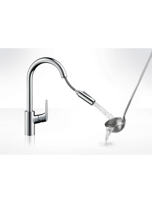 Baterie de bucatarie Hansgrohe Focus M41 , monocomandă, dus extractabil, 2jet