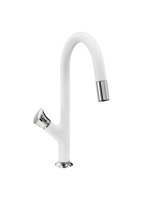 Baterie CookingAid PARMIX WHITE cu furtun dus retractabil / extractibil si finisaj Alb mat