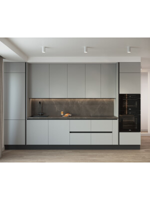 Mobilier de bucatarie Aran Cucine, colectia MIA, culoare ASH grey, Inaltime totala 2468 mm, Lungime totala 3846 mm