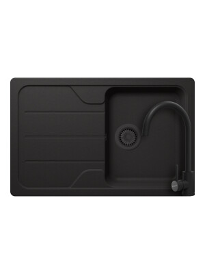 Set chiuveta bucatarie Schock Formhaus D-100S 780 x 500 mm Cristalite Nero cu parti vizibile negru si baterie bucatarie Schock Prima negru