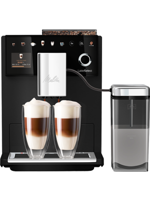 Espressor automat Melitta Latte Select F630-211, 1400W, 15 bari, sistem de spumare a laptelui, display One-Touch, 12 tipuri de cafea, Black