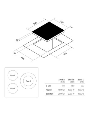 Plita cu inductie Pando PI 3111, sticlă dreaptă, 60 cm