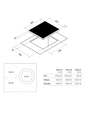 Plita cu inductie Pando PI 3150, sticla tesita, 60 cm