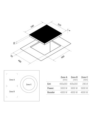 Plita cu inductie Pando PI 3151, sticla dreapta, 60 cm