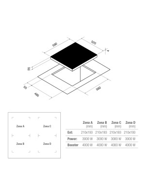 Plita cu inductie Pando PI 3210, sticla tesita, 60 cm