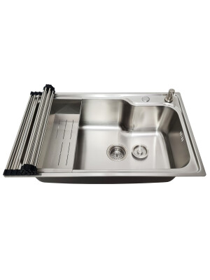 Set Chiuveta bucatarie inox CookingAid ATHENA XL cu dozator detergent, scurgator vase/paste/fructe, gratar rulabil inox + accesorii montaj