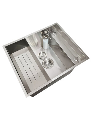 Chiuveta bucatarie inox CookingAid INVISIBLE DEEP cu scurgator vase/paste/fructe, dozator detergent + accesorii montaj.