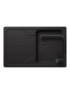 Set chiuveta bucatarie Schock Formhaus D-100S 780 x 500 mm Cristalite Nero cu parti vizibile negru si baterie bucatarie Schock Kantus cu cap extractibil, negru