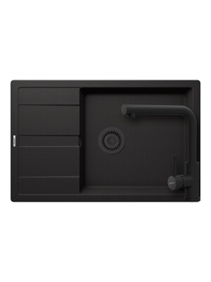 Set chiuveta bucatarie Schock Ronda D-100XL 780 x 500 mm Cristalite Nero cu parti vizibile negru si baterie bucatarie Schock Kantus cu cap extractibil, negru