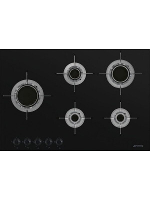 Plita incorporabila pe gaz SMEG Dolce Stil Novo Design PVL675LCN, 5 arzatoare, 75 cm, sticla neagra