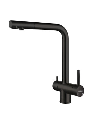 Baterie bucatarie Higold 980145, pentru apa filtrata, 3 cai, cartus ceramic, negru