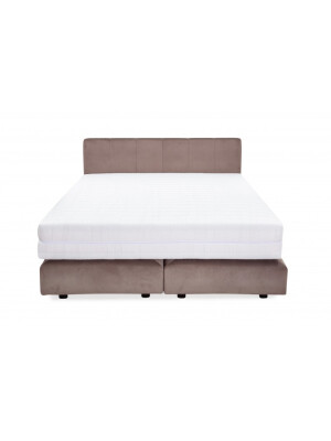 Pat Boxspring Alviano tapitat simplu, cu inaltime capat pat 90 cm, saltea inclusa, fara topper