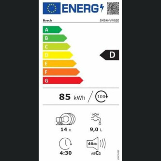 Masina de spalat vase Bosch SMS4HVW02E, 14 seturi, Clasa D, 6 programe, ExtraDry, VarioFlex, Home Connect, EcoSilence Drive, 60 cm, Alb