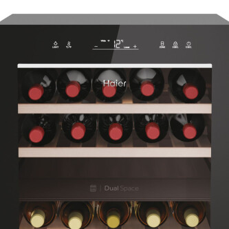 Racitoare de vinuri Wine Bank Haier HWS42GDAU1 50 Seria 7 Freestanding, 2 zone, 42 sticle, Iluminare LED, Clasa G, L x A x I (mm) 497x585x820