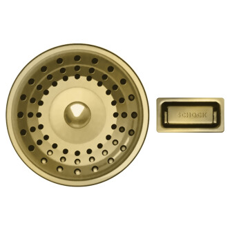 Set chiuveta bucatarie Schock Greenwich N-100L 556 x 456 mm Cristadur Puro, negru intens cu baterie bucatarie Schock Kavus cu cap extractibil si parti vizibile White Gold