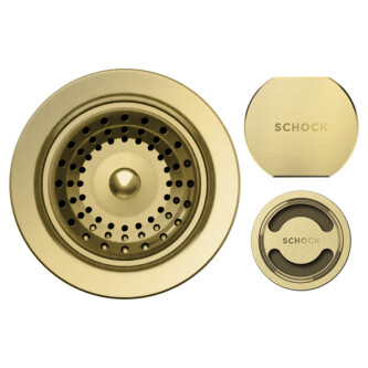Set chiuveta bucatarie Schock Mono N-100 570 x 510 mm Cristadur Puro, negru intens cu baterie bucatarie Schock Kavus cu cap extractibil si parti vizibile White Gold