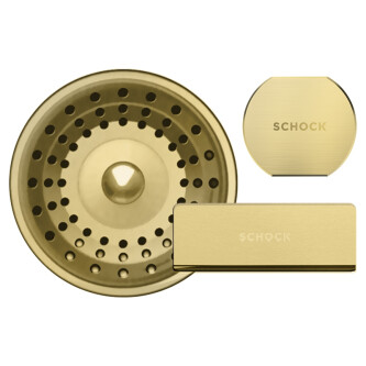 Set chiuveta bucatarie Schock Tia D-100LS 780 x 500 mm Cristadur Puro, negru intens cu baterie bucatarie Schock Kavus cu cap extractibil si parti vizibile White Gold