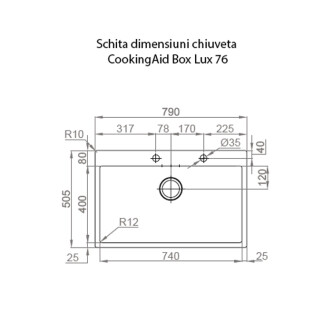 Chiuveta bucatarie inox CookingAid Box Lux 76 cu montaj pe/sub blat + baterie CookingAid Parmix Chrome + dozator detergent