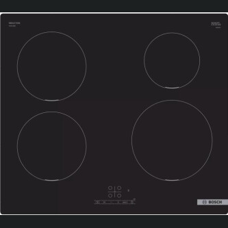Plita incorporabila cu inductie Bosch PUE611BB5E, 4600W, 4 zone, 17 trepte, TouchSelect, ReStart, Inductie, Negru