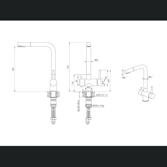 Baterie bucatarie Higold 980145, pentru apa filtrata, 3 cai, cartus ceramic, negru