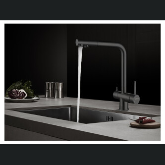 Baterie bucatarie Higold 980145, pentru apa filtrata, 3 cai, cartus ceramic, negru