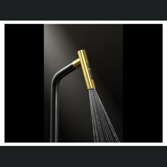  Baterie bucatarie Higold Piniz cu cap extractibil, 2 tipuri de jet, cartus ceramic, negru si gold