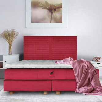 Pat boxspring Saint Moritz, tapiterie linii, inaltime capat pat 140 cm, saltea inclusa, fara topper