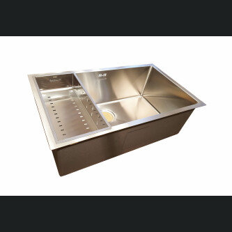 Chiuveta bucatarie inox CookingAid HERA LARGE cu dozator detergent, scurgator vase/paste/fructe, gratar rulabil inox, tocator Sapele + accesorii montaj