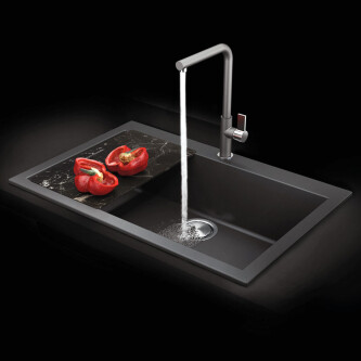 Chiuveta bucatarie granit CookingAid Cube ON7610 Neagra / Black Metal quartz + accesorii montaj