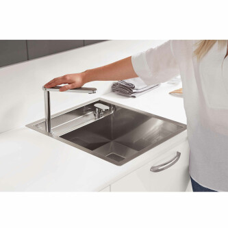 Chiuveta bucatarie inox CookingAid INVISIBLE 40R cu capac scurgere invizibil + accesorii montaj