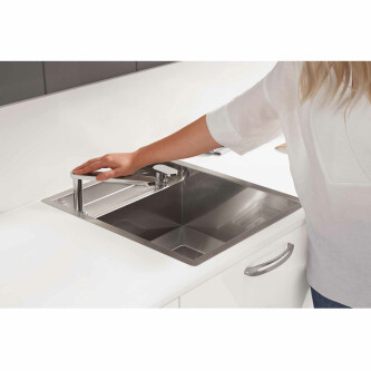 Chiuveta bucatarie inox CookingAid INVISIBLE 40R cu capac scurgere invizibil + accesorii montaj