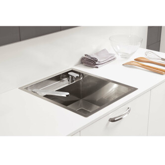 Chiuveta bucatarie inox CookingAid INVISIBLE 40R cu capac scurgere invizibil + accesorii montaj