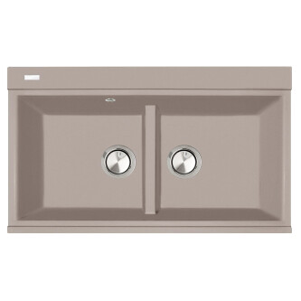Chiuveta bucatarie granit dubla cu 2 cuve CookingAid Kinga LX8620 Maro Trufa / Truffle + accesorii montaj