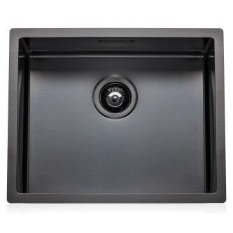 Chiuveta bucatarie inox CookingAid BOX LUX 50 GREY cu strat PVD ceramic culoare gri + accesorii montaj