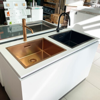 Chiuveta bucatarie inox CookingAid BOX LUX 50 GREY cu strat PVD ceramic culoare gri + accesorii montaj