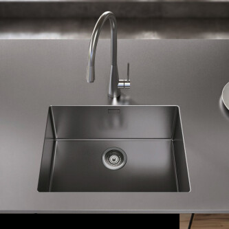 Chiuveta bucatarie inox CookingAid BOX LUX 50 GREY cu strat PVD ceramic culoare gri + accesorii montaj
