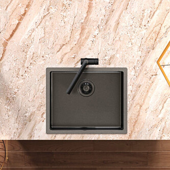 Chiuveta bucatarie inox CookingAid BOX LUX 50 GREY cu strat PVD ceramic culoare gri + accesorii montaj